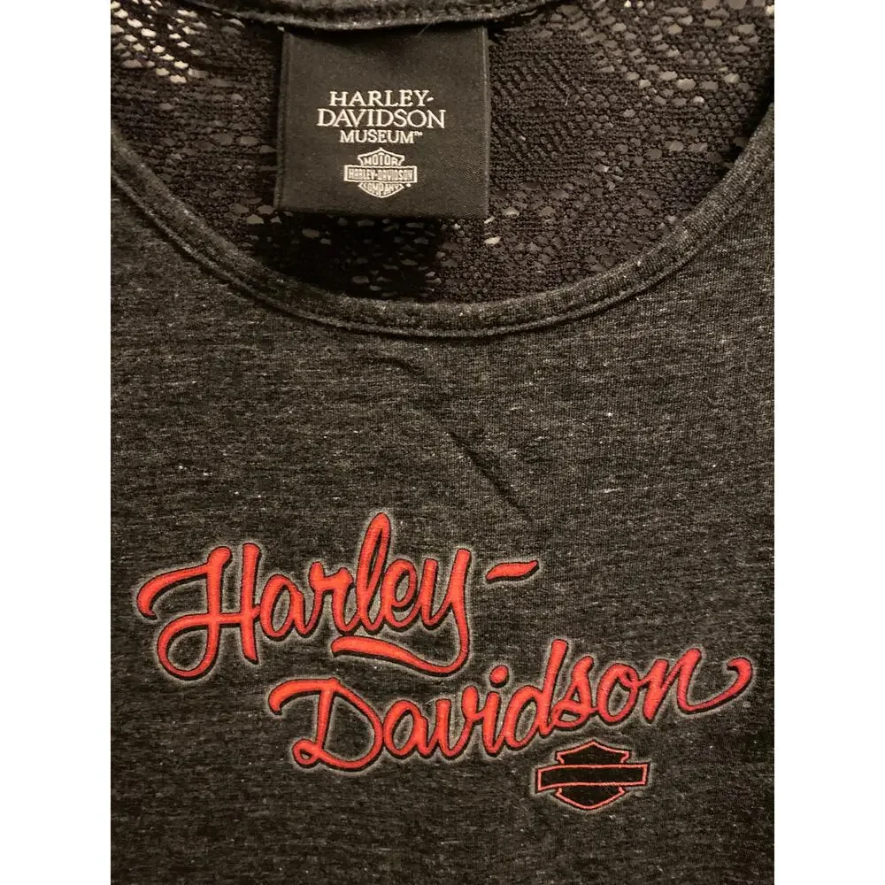 Harley Davidson Museum Women's Size Medium Black Short Sleeve Biker T-Shirt Top - Picture 2 of 5